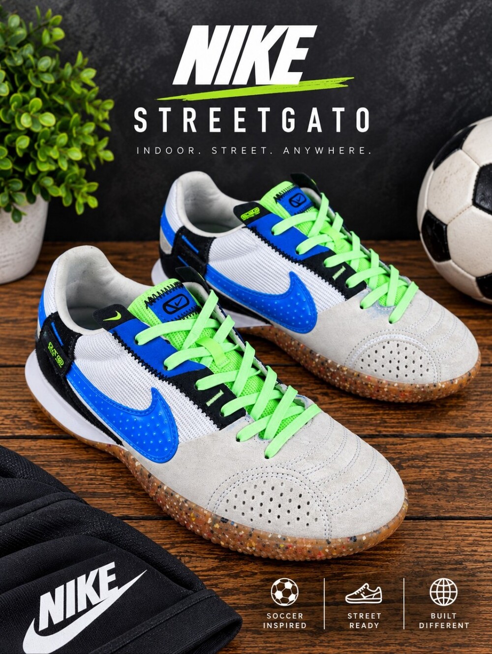 Nike Streetgato DC8466-143 Men’s 7 White Blue Lime Indoor Soccer Shoes
